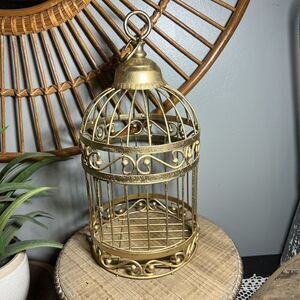 Decorative Vintage Style Golden Metal Birdcage MCM Grandma